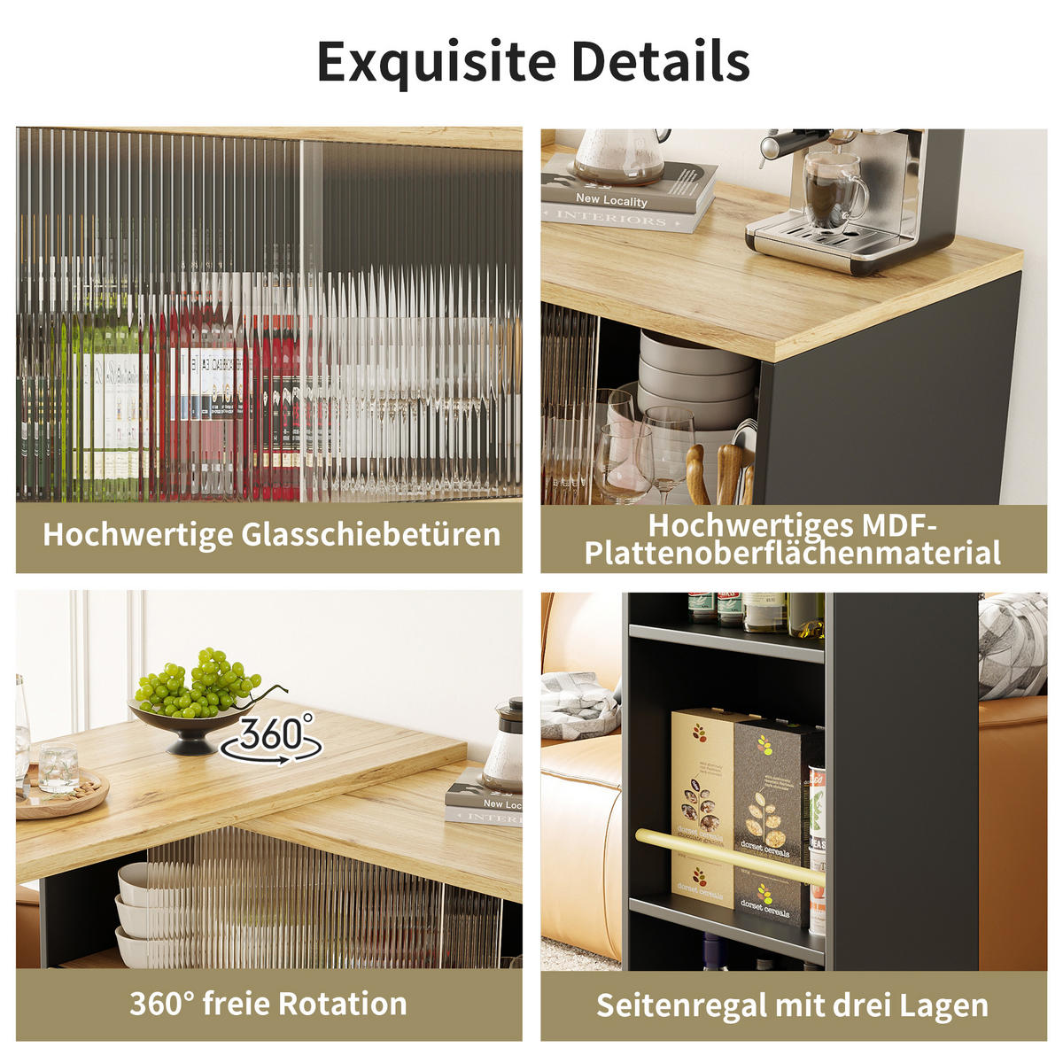 STEHTISCH mit Stauraum und Schiebetüren – Multifunktionaler Bartisch 120 cm - Schwarz, Holzwerkstoff/Metall (90/100/45cm) - Urban Meuble