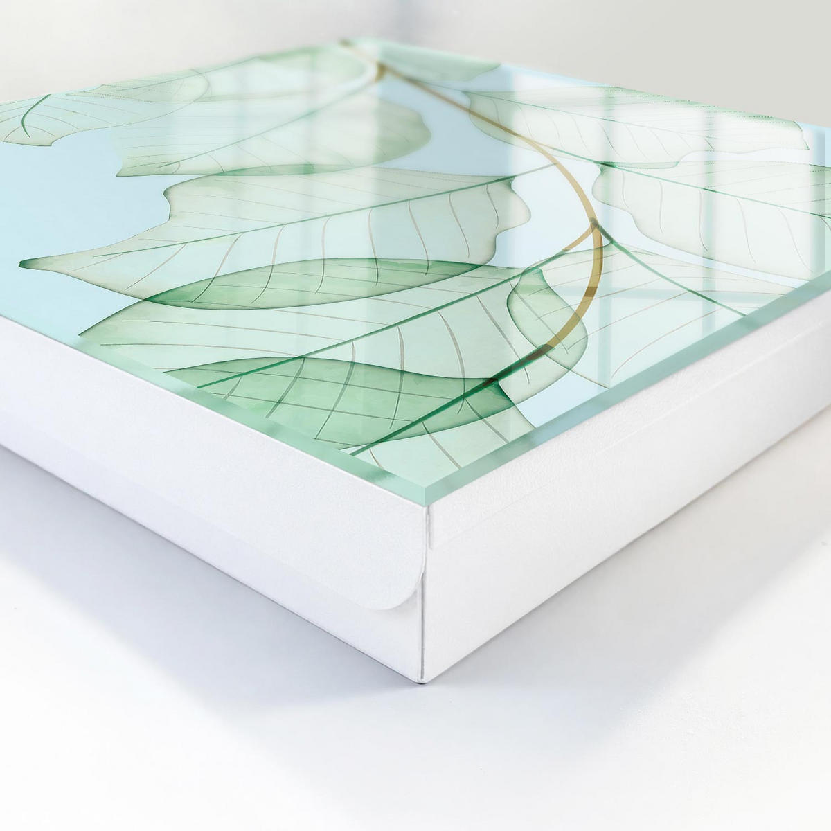 SCHLÜSSELBOX Weiß 30x30 cm – Türöffnung nach rechts - Grüne Blätter - Grün, Metall (30/30/5cm) - TULUP