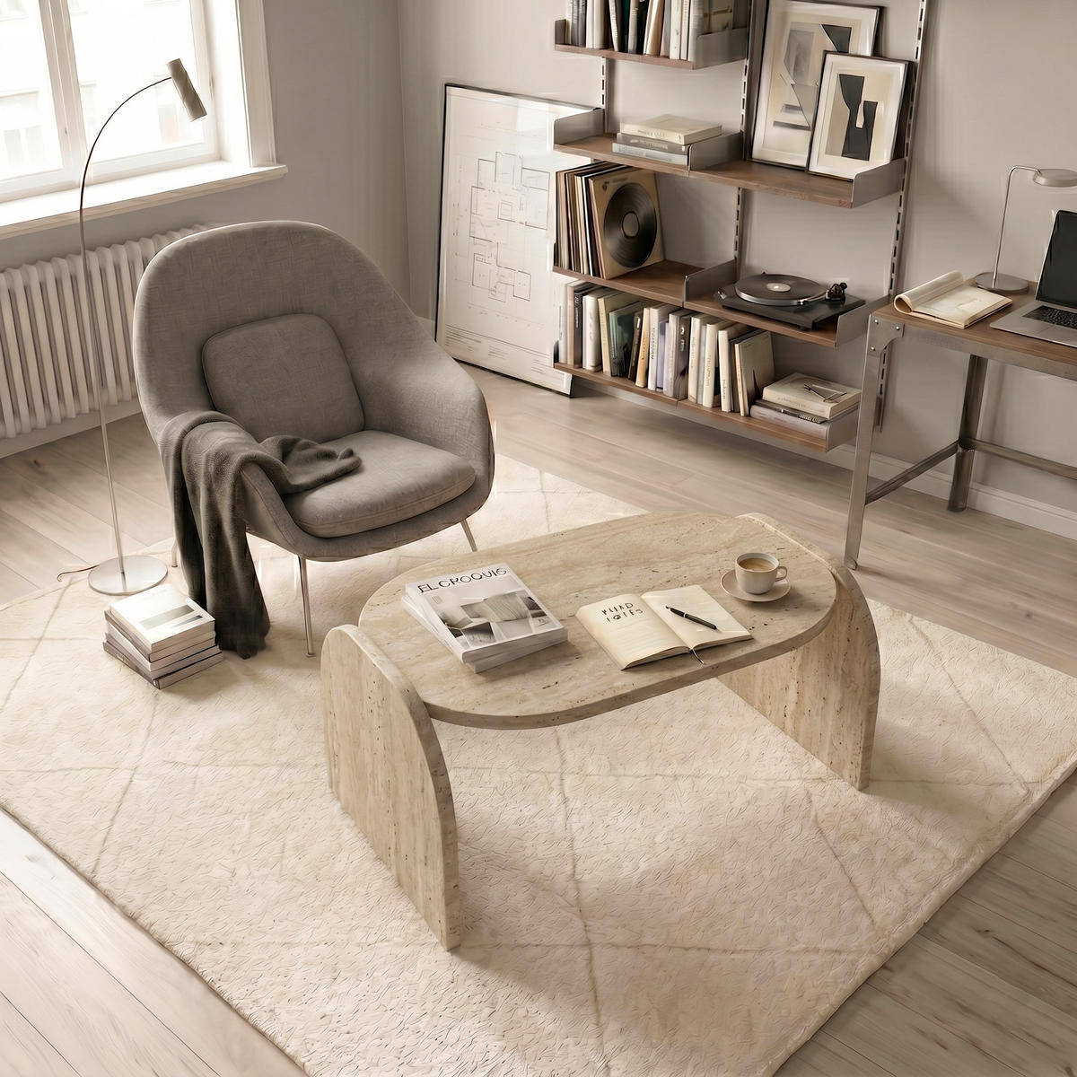 COUCHTISCH Monde Travertin - Creme, Holzwerkstoff (50/89/42cm) - Decorotika