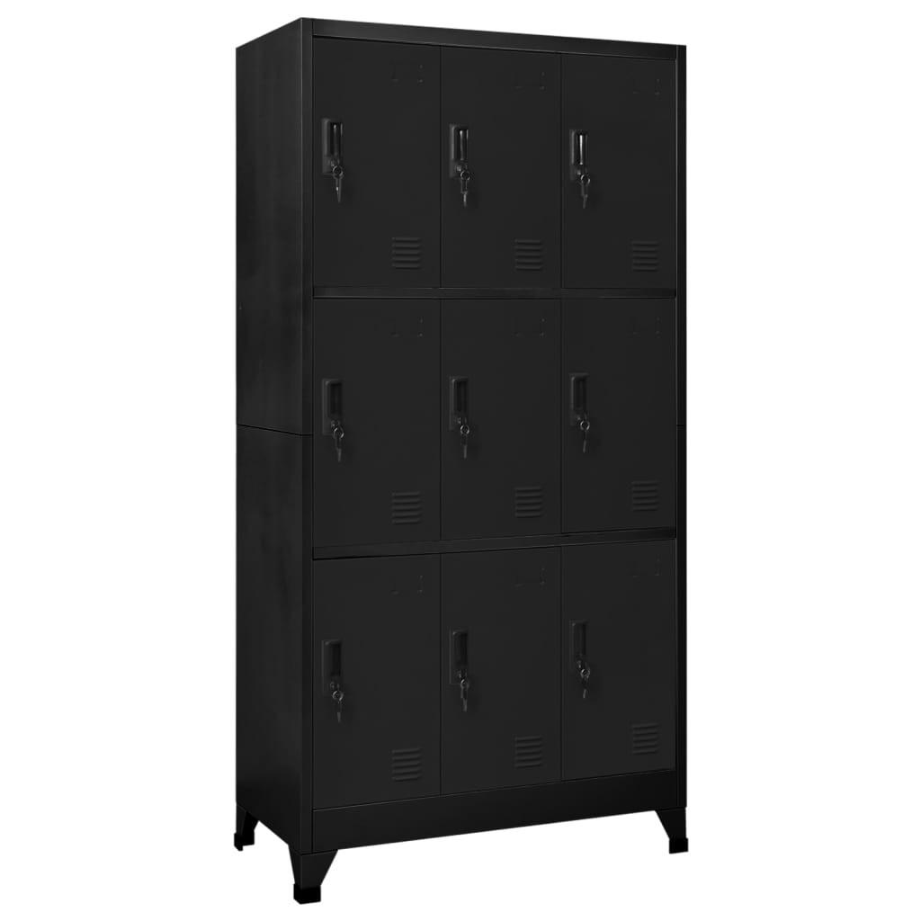 SCHLIESSFACHSCHRANK mit 9 Schließfächern, 90/45/180 cm, aus Stahl, in Schwarz - Schwarz, Metall (90/180/45cm) - vidaXL