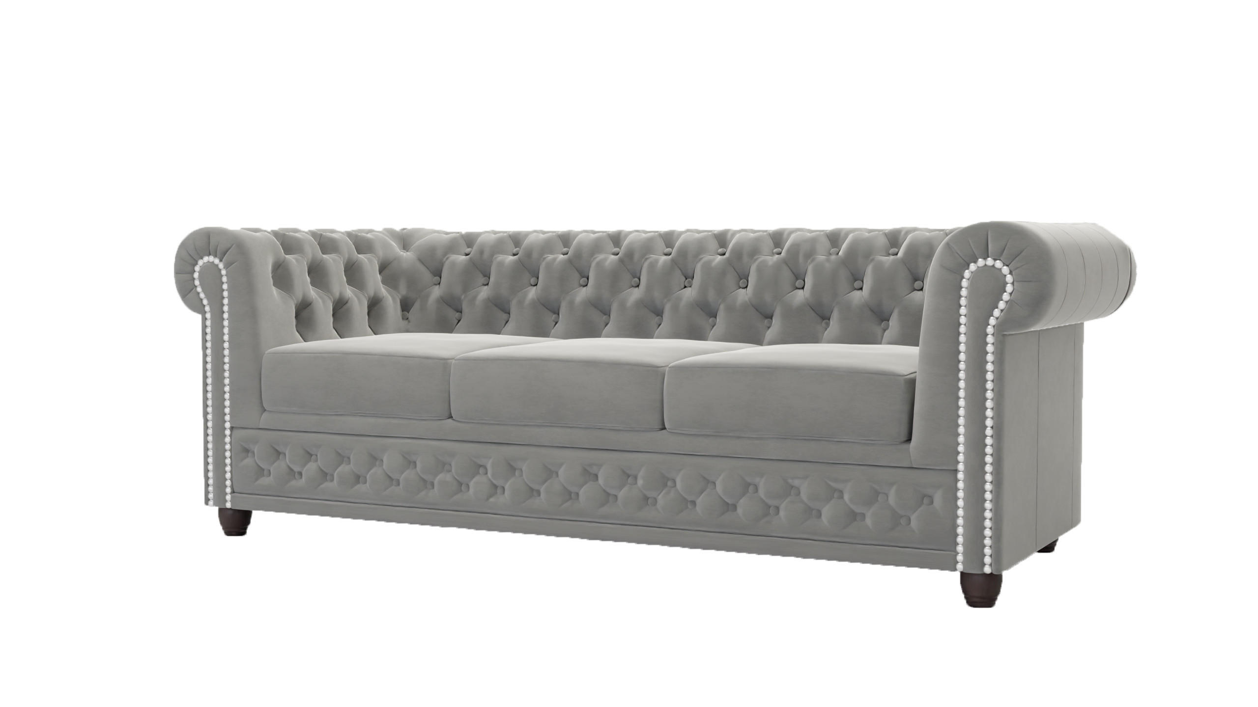 CHESTERFIELD-SOFA 3-sitzer Nyx Grau Samt - Braun/Grau, Holz/Textil (203/72/86cm) - S-Style Möbel