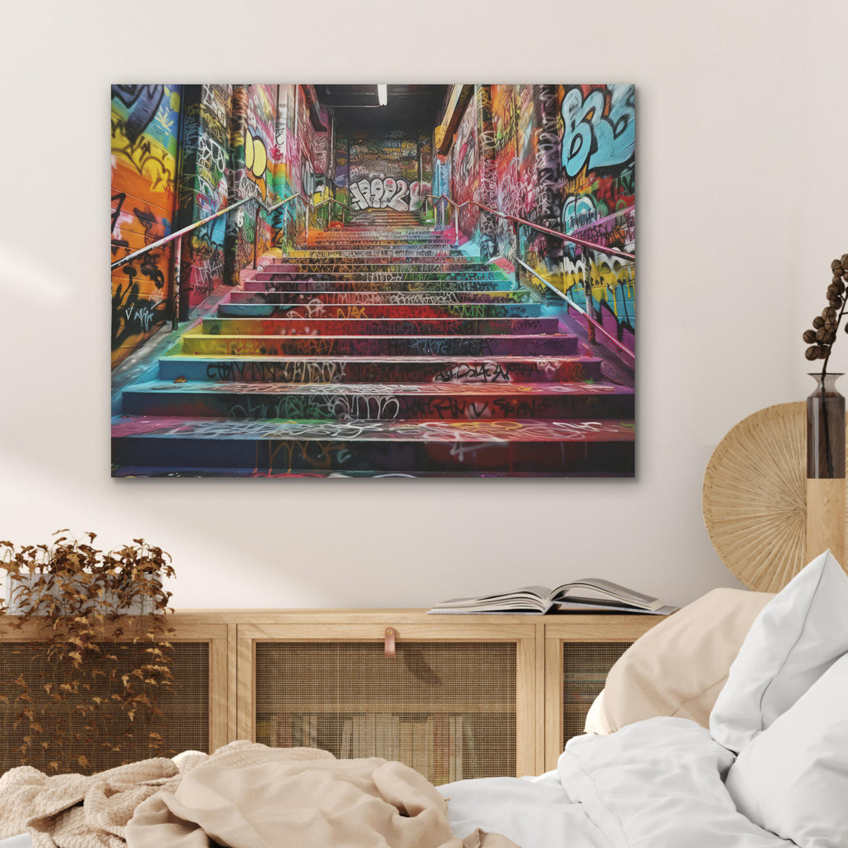 AKUSTIKPANEEL Treppe - Graffiti - Farben - Kunst 80x60 cm - Multicolor, Textil (80/0.9/60cm) - MuchoWow