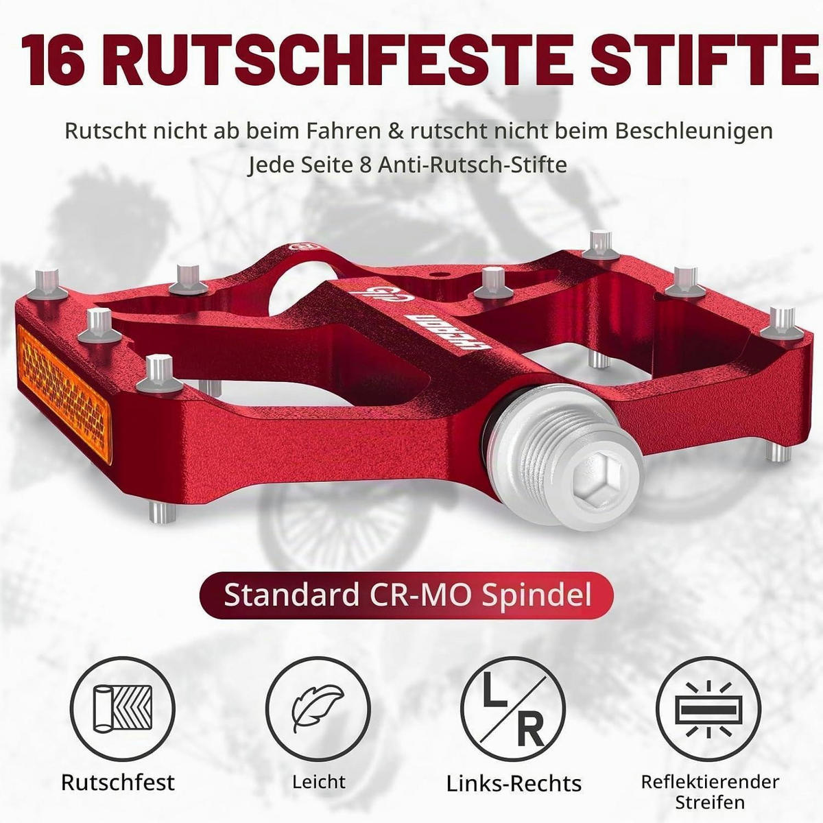 FAHRRADPEDALE Aluminium Rot 9/16 Zoll - Rot, Metall (9.7/1.8/10.4cm)