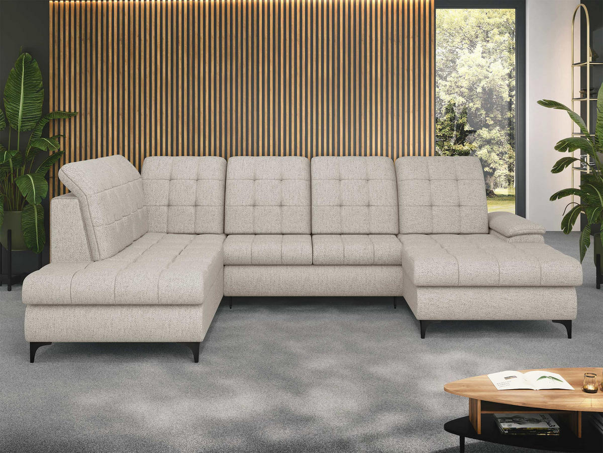 WOHNLANDSCHAFT Enzo, Seite: Rechts - Creme/Schwarz, Holz/Textil (330/105/212cm) - MIRJAN24