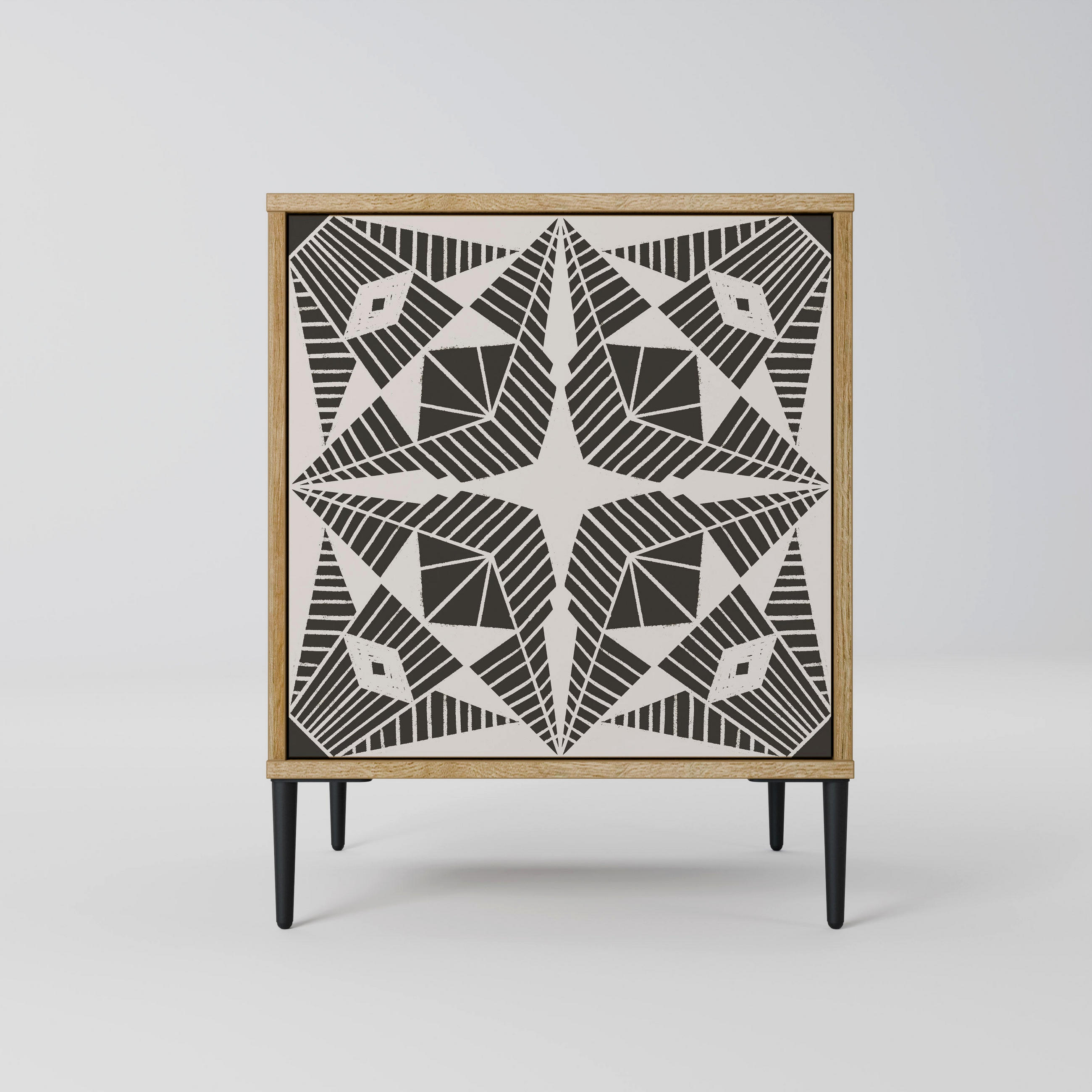 SIDEBOARD MONOCHROME NEXUS, Eichefarben, 57,5x42x72,5 cm, Schwarze Metallfüße - Eichefarben/Multicolor, Holzwerkstoff/Metall (57.5/72.5/42cm) - SpaceRebels
