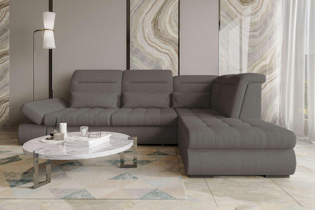 ECKSOFA Toscana Velours inkl. Schlaffunktion - Grau, Textil (279/227cm) - 99rooms