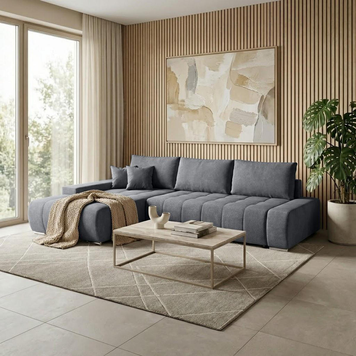 ECKSCHLAFSOFA Draco L Dunkelgrau - Dunkelgrau/Silberfarben, Textil/Metall (267/186cm) - Beautysofa