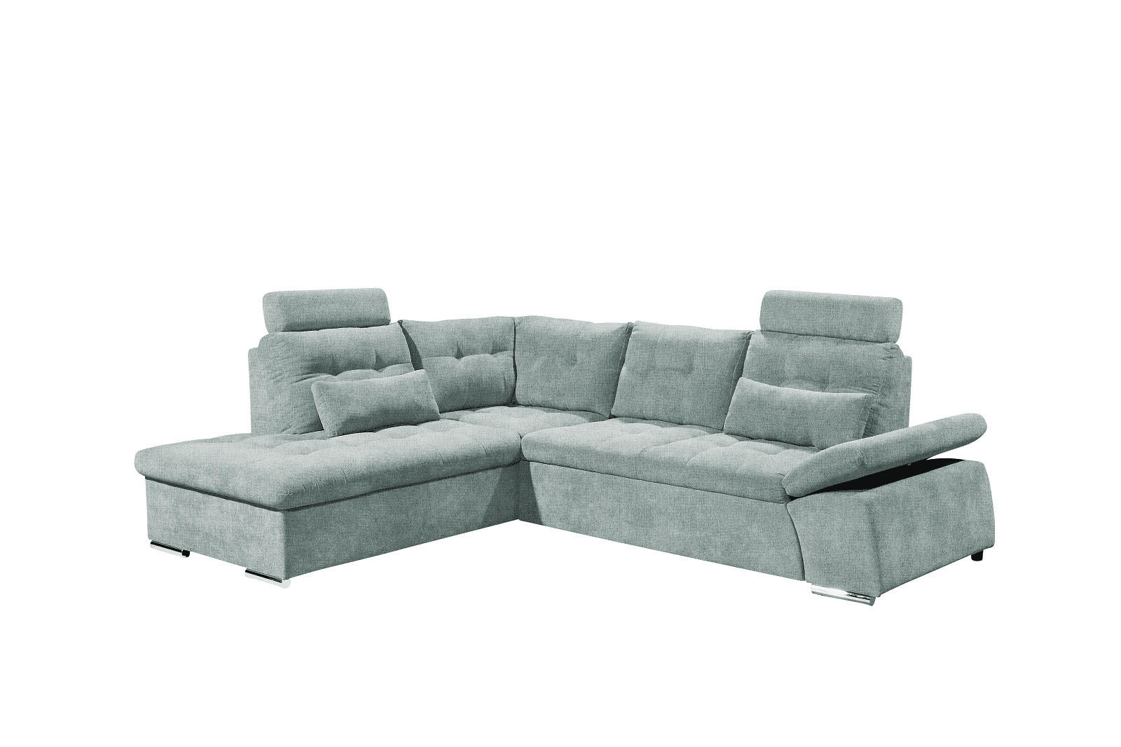 ECKSOFA mit Schlaffunktion, verstellbare Armlehne und Kopfstützen - Chromfarben/Blau, Textil (260/219cm) - ed exciting design