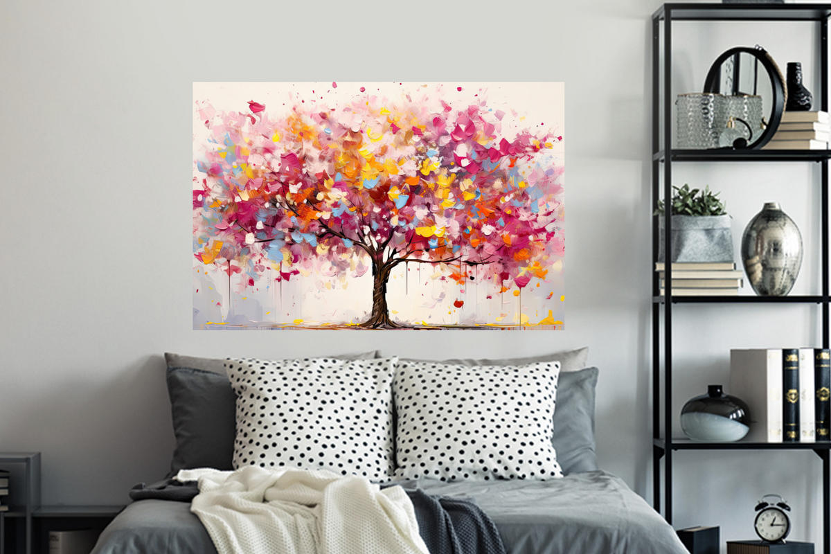 WANDTATTOO Aquarell - Baum - Kunst - Abstrakt 120x80 cm - Multicolor, Kunststoff (120/80/0.1cm) - MuchoWow