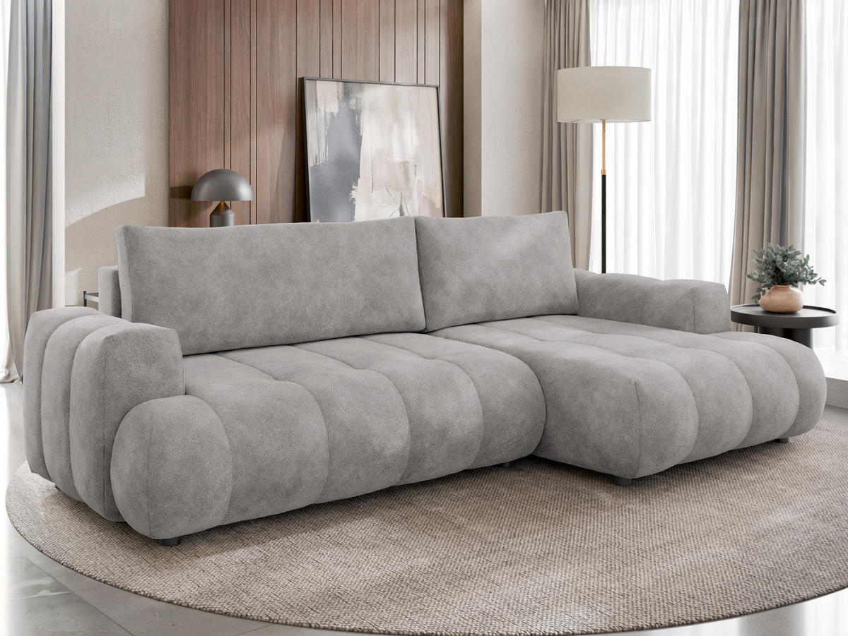 ECKSOFA Haiti, Seite: Rechts 2R+LC - Hellgrau/Schwarz, Holz/Textil (276/156cm) - MIRJAN24