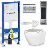 WAND-WC-SET Rolo Weiß, 6-teilig, Betätigungsplatte Chrom, 53/61/114 cm - Chromfarben/Weiß, Keramik (53/114/61cm) - bad land