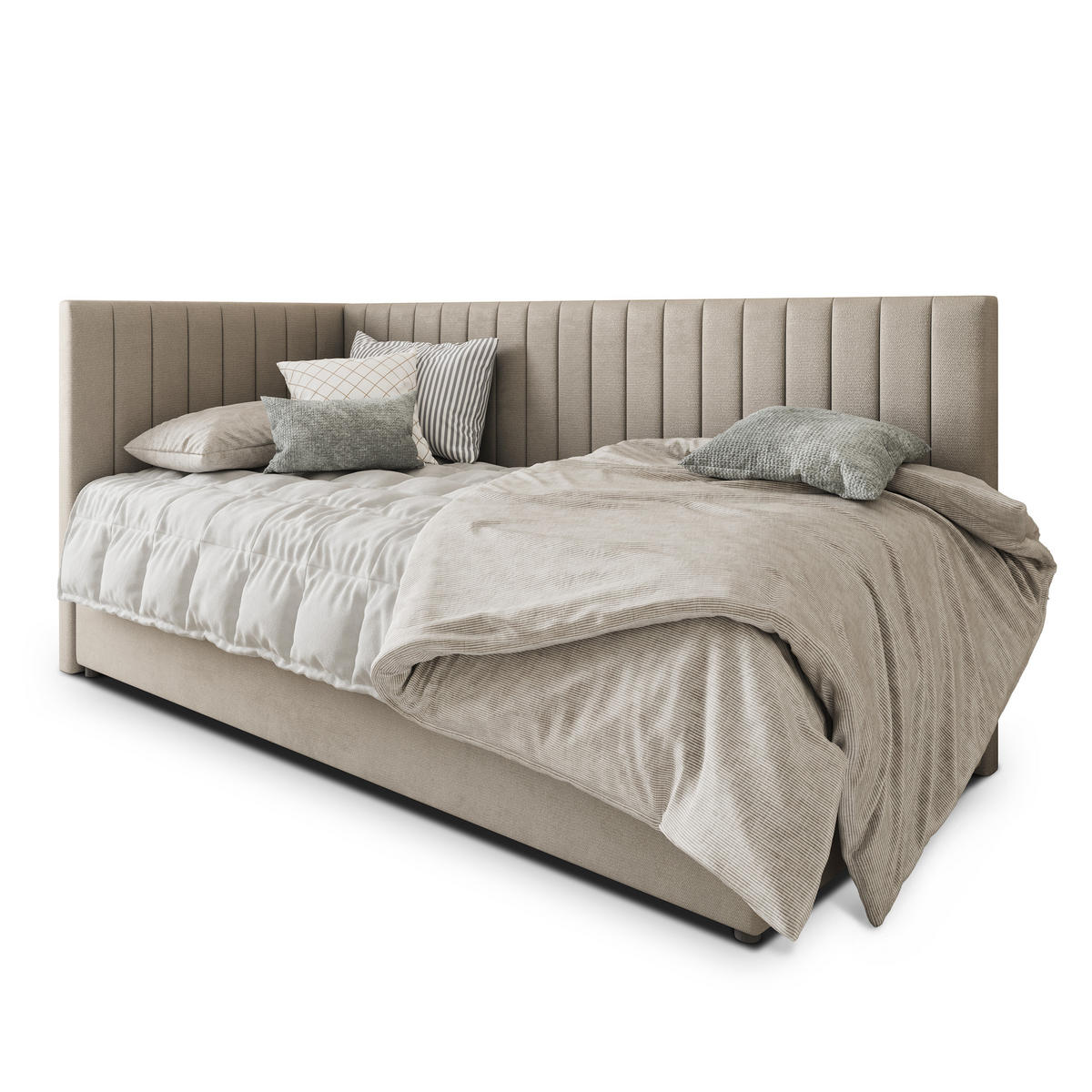 POSTEL BOXSPRING ARIS 80x200 cm, s matrací a úložným prostorem, béžová - béžová, kompozitní dřevo/textil (80/200cm) - MASSENO