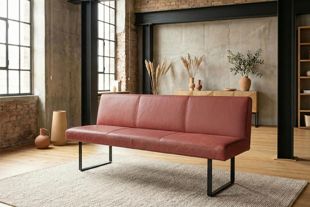 ESSZIMMERBANK ELEEN Rot Leder - Rot, Leder (243/85/69cm) - KAWOLA