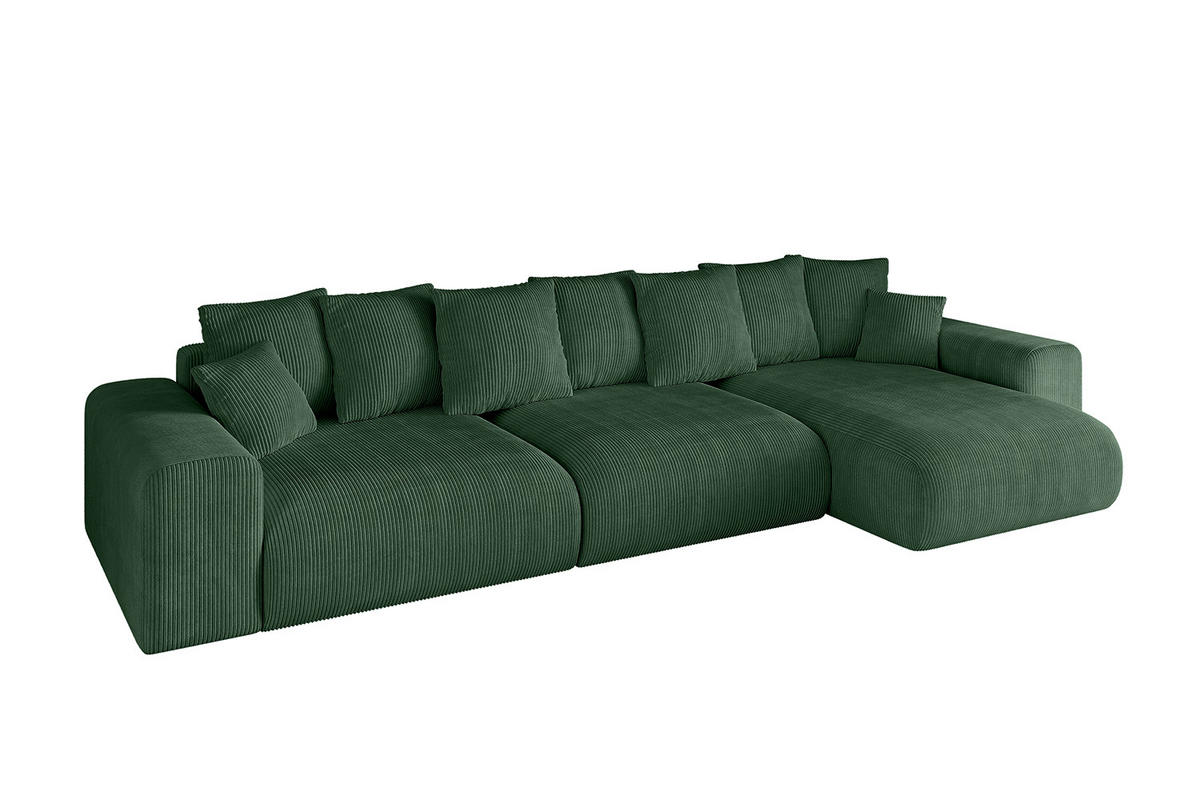 ECKSOFA Ottomane rechts ESKAR-L 364x176x84 Grün Cord - Schwarz/Grün, Holzwerkstoff/Kunststoff (176/364cm) - ALTDECOR