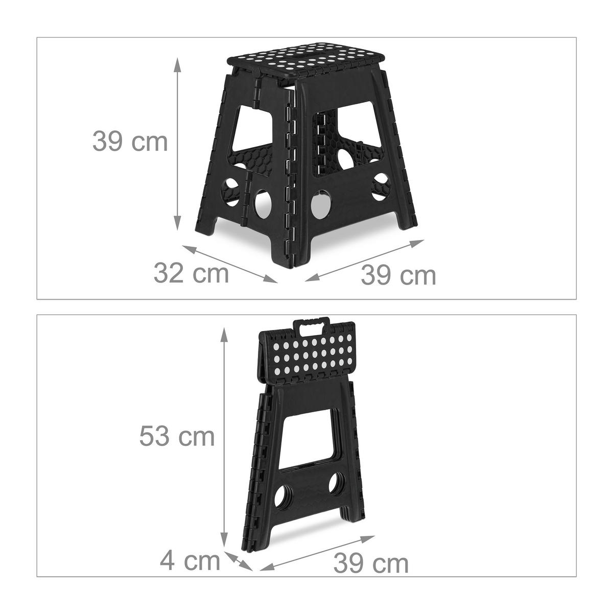 KLAPPHOCKER - Schwarz, Kunststoff/Textil (39/39/32cm) - Relaxdays