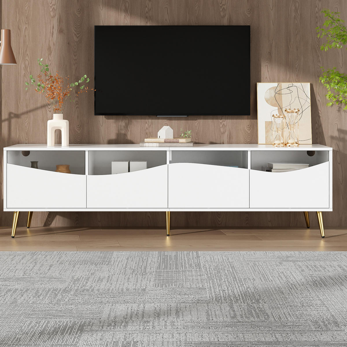 TV-SCHRANK mit LED 180 x 40 x 50 cm Weiß mit Glasfront - Weiß, Holzwerkstoff (40/50/180cm) - Beauniv