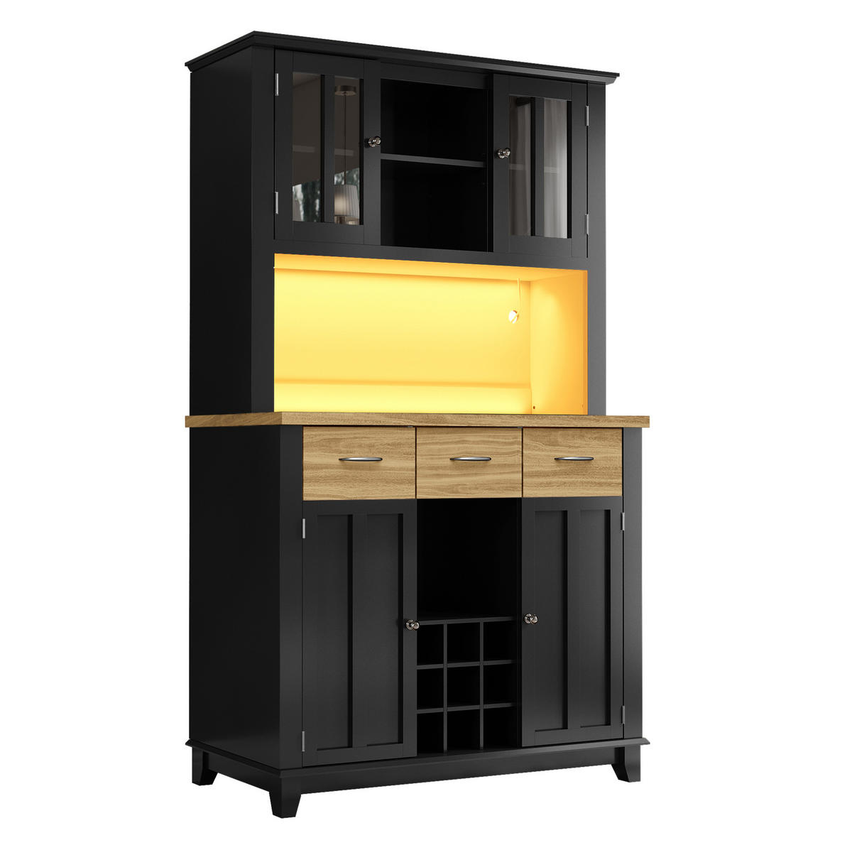 BUFFET 106/40/179,5 cm aus MDF mit LED-Beleuchtung Schwarz - Schwarz, Holzwerkstoff (106/179.5/40cm) - Modenvie