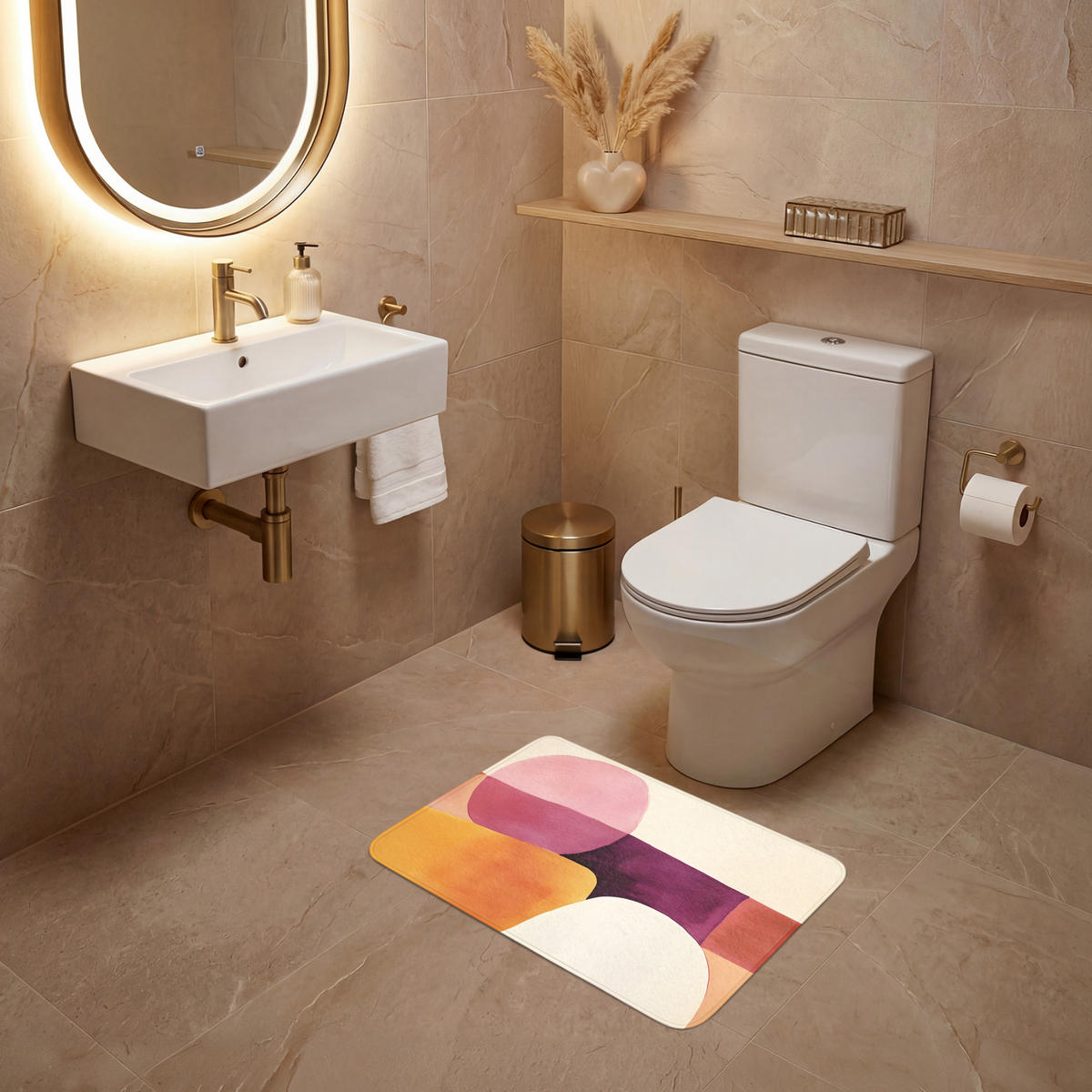 WC PŘEDLOŽKA Tvary - abstraktní - barevné 60x40 cm - terakotová, textil/plast (60/1cm) - OnlyWow
