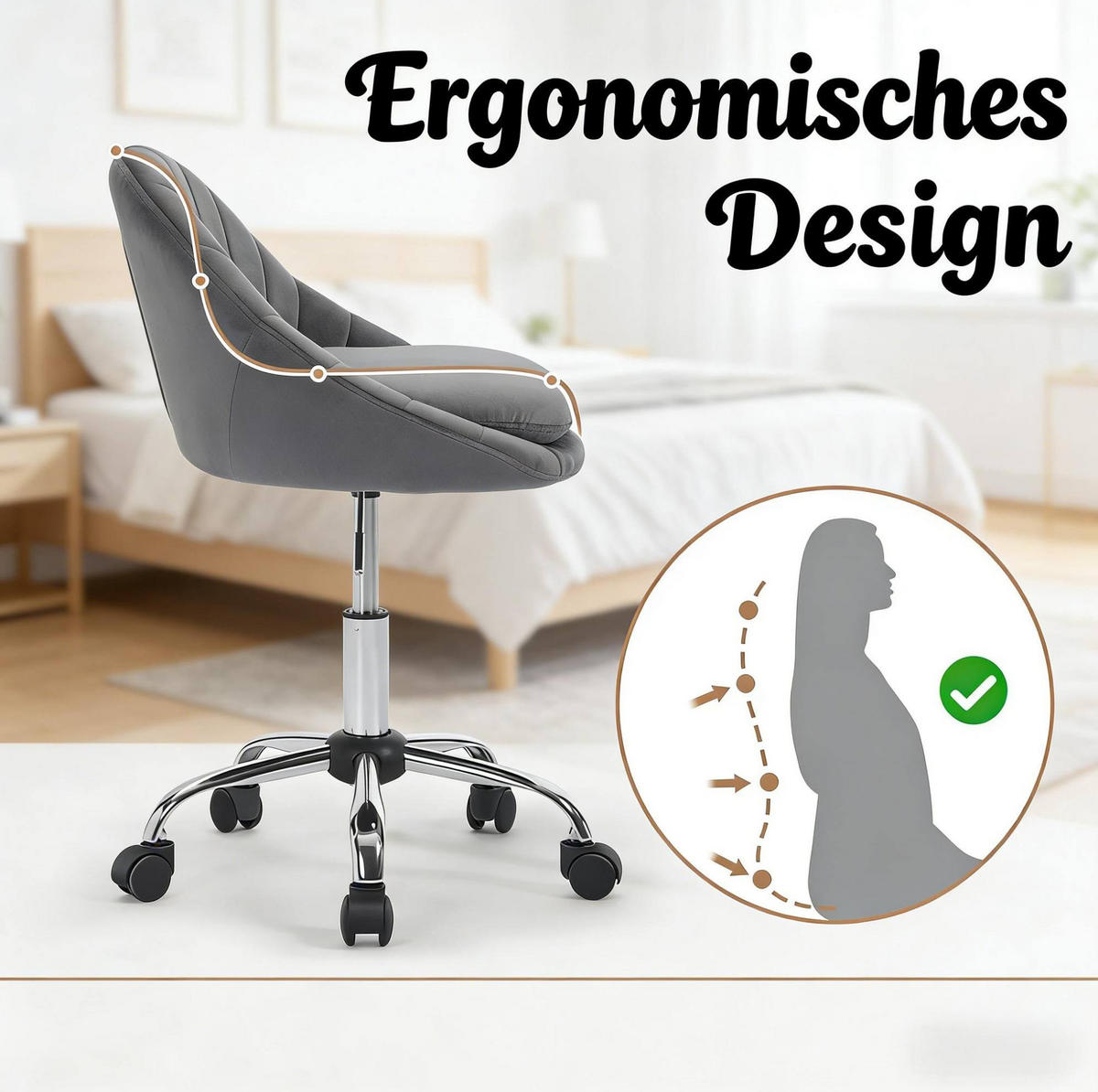BÜROSTUHL höhenverstellbar drehbar Samt Dark Grey - Dunkelgrau, Metall (52/82/47.5cm) - Meubliv