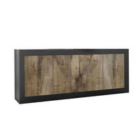 SIDEBOARD 4 Türen Initial - L207 cm - Schwarz, Holzwerkstoff (43/86/207cm) - Calicosy