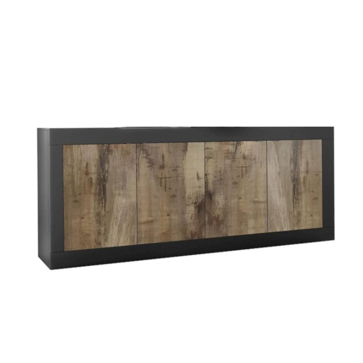 SIDEBOARD 4 Türen Initial - L207 cm - Schwarz, Holzwerkstoff (43/86/207cm) - Calicosy