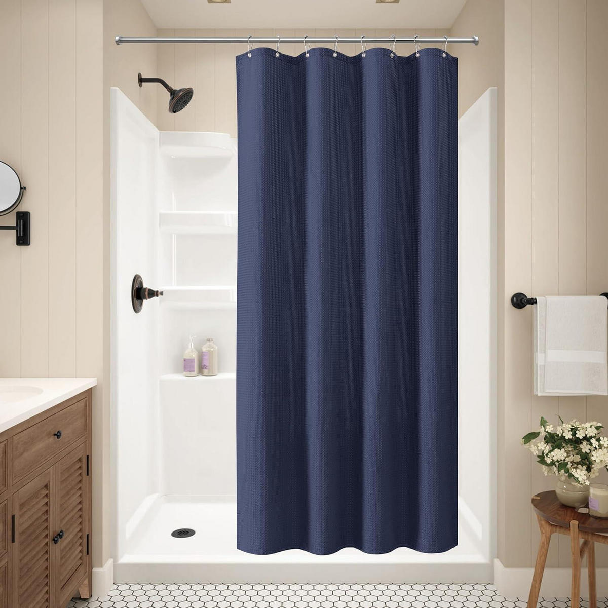 DUSCHVORHANG Waffel Stoff Marineblau 122 x 182 cm - Dunkelblau, Textil (122/182cm)