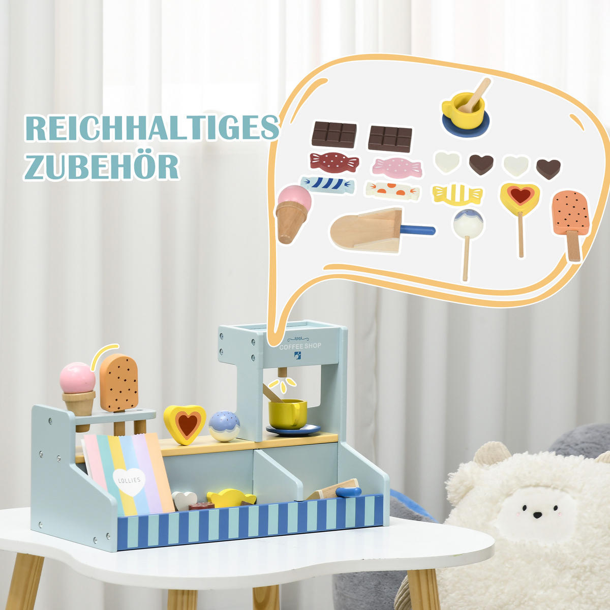 EISLADEN mit viel Zubehör - Hellblau, Holzwerkstoff (20/24.5/42cm) - AIYAPLAY