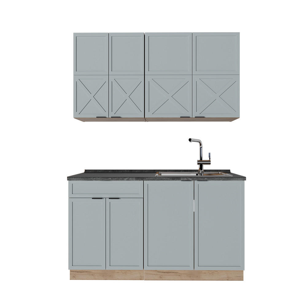 SINGLEKÜCHE Fame-Line Hellblau-grau/Goldkraft Eiche 140 cm AP Anthrazit - Honigeiche/Blaugrau, Holzwerkstoff (140/81.6/60cm) - Vicco