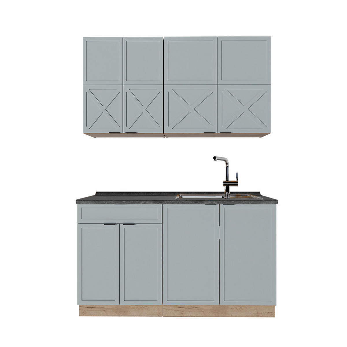 SINGLEKÜCHE Fame-Line Hellblau-grau/Goldkraft Eiche 140 cm AP Anthrazit - Honigeiche/Blaugrau, Holzwerkstoff (140/81.6/60cm) - Vicco