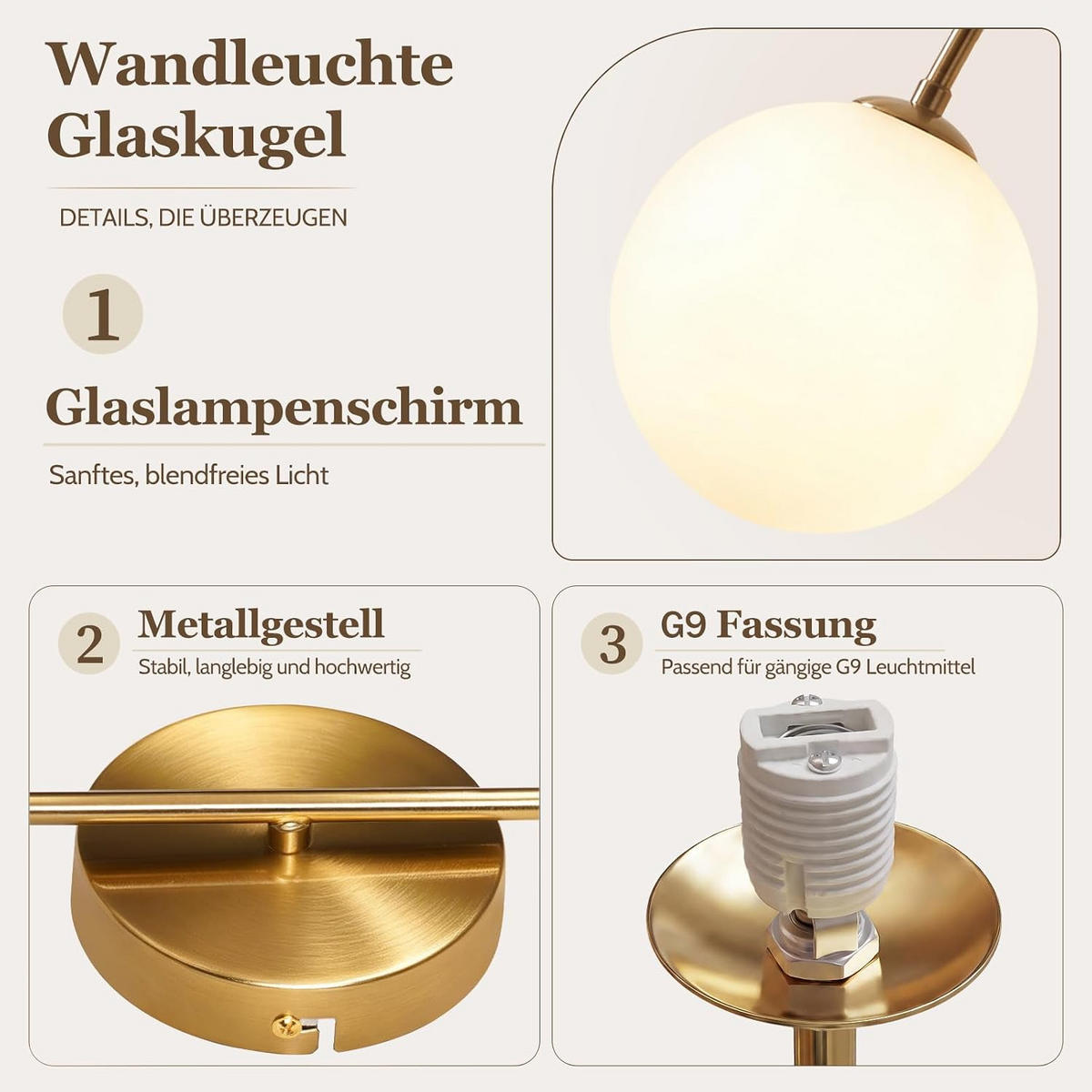WANDLEUCHTE Epstein II 26x15x47cm - Goldfarben, Metall (15/47/26cm) - Nettlife