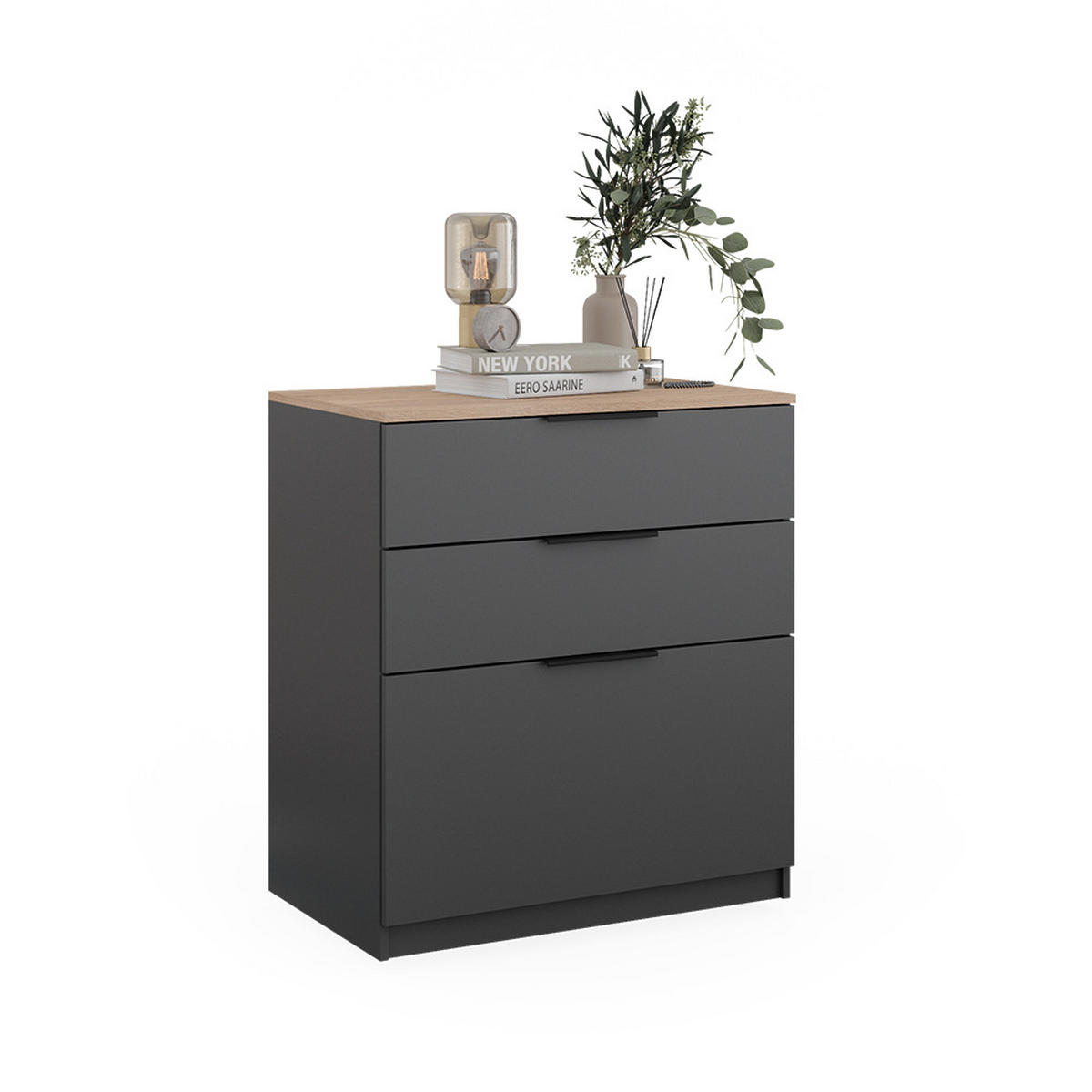 KOMMODE Betti Anthrazit 80 x 90 cm - Anthrazit/Sonoma Eiche, Holzwerkstoff (50/90/80cm) - Vicco