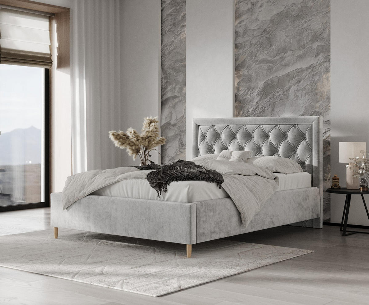 POLSTERBETT Lido 120/200 cm Hellgrau im Lotta Stoff - Hellgrau/Naturfarben, Holz/Holzwerkstoff (120/200cm) - AltaBeds