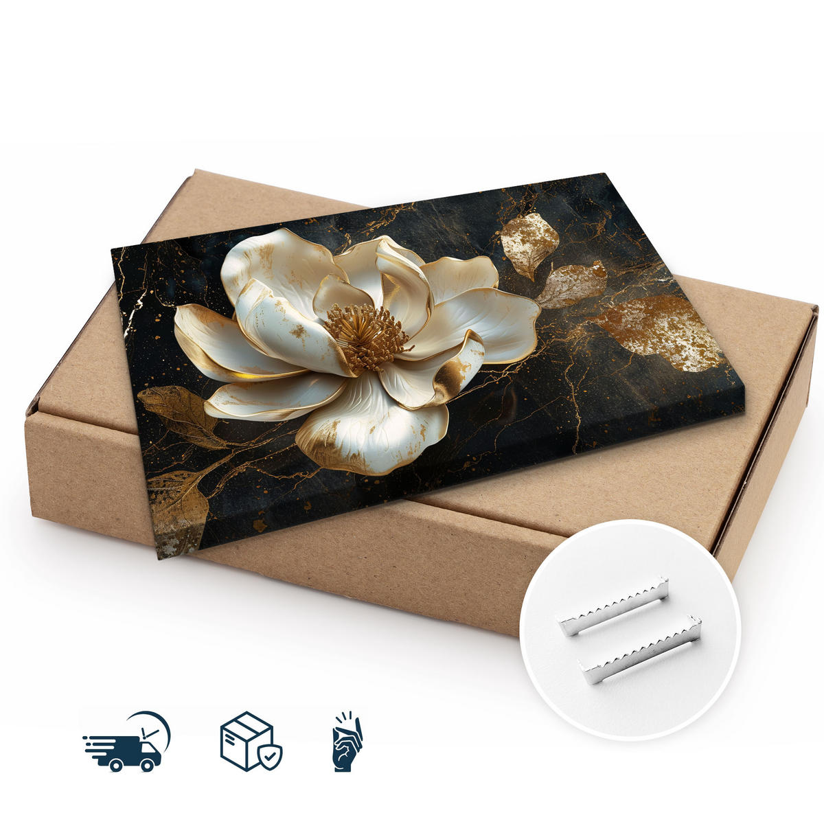 LEINWANDBILD Blume 3D Abstraktion Glamour 120/80 cm - Beige/Schwarz, Textil (120/80cm) - Muralo