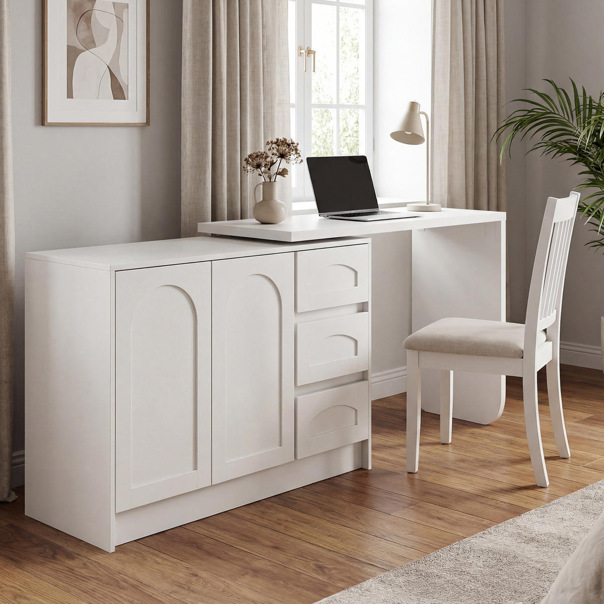 ECKSCHREIBTISCH Weiß 110-170/40/75 cm 360° drehbar mit 3 Schubladen und Schrank - Weiß, Holzwerkstoff (40/110/75cm) - PANGIVO
