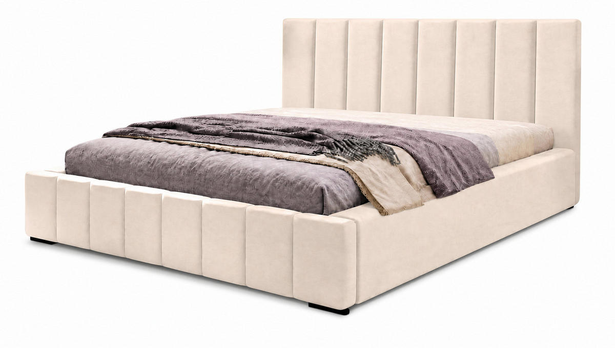 MARPUR Polsterbett NERO 180x200 cm mit Bettkasten und Lattenrost, Beige - Chromfarben/Beige, Holz/Holzwerkstoff (180/200cm) - Marpur