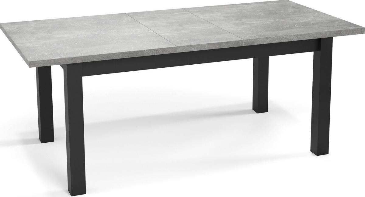ESSTISCH Davidof rechteckig ausziehbar, Grauer Beton 120-160/80/76 cm - Hellgrau/Schwarz, Holz/Holzwerkstoff (67/160/76cm) - WFL GROUP