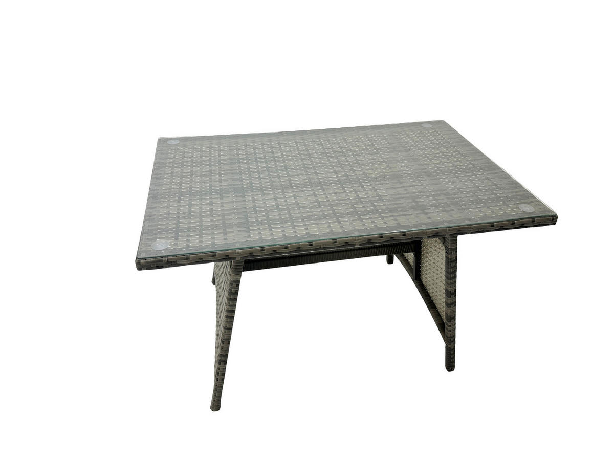 GARTENMÖBEL SET PE Polyrattan 7-Sitzer Grau - Dunkelgrau/Grau, Glas/Kunststoff - Fimous