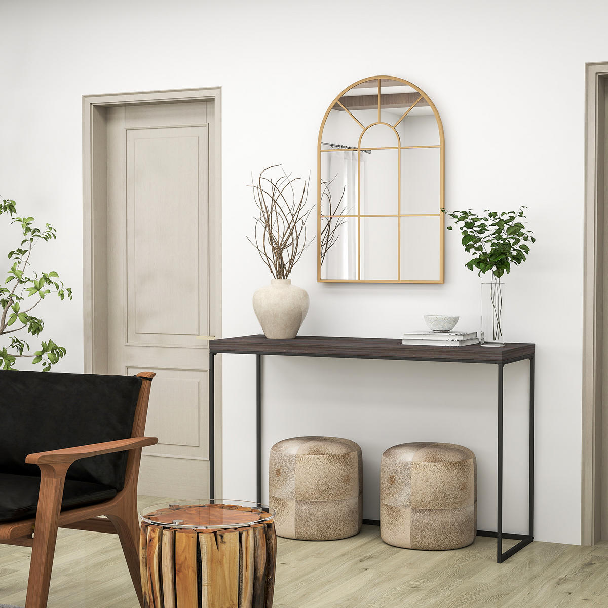 WANDSPIEGEL Fensterspiegel 91 x 60 cm Dekorativ Spiegel mit Metallrahmen Gold - Goldfarben, Glas/Metall (2/60/91cm) - HOMCOM
