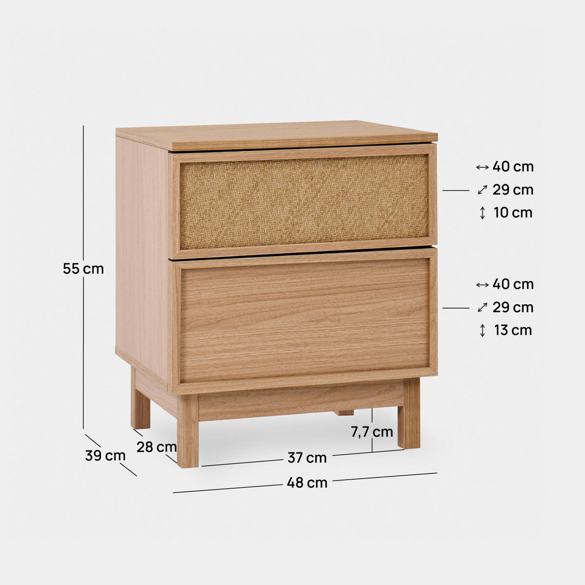 NACHTTISCH 2 SCHUBLADEN Bora Natürlich 48 cm x 55 cm 2er-Set - Naturfarben, Holzwerkstoff (48/55/39cm) - Klast Home