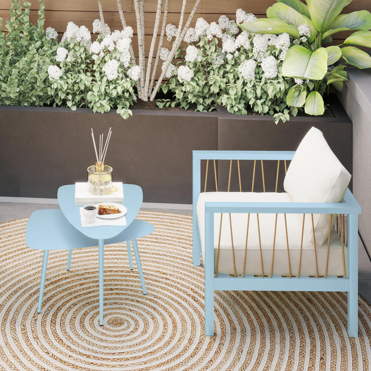 GARTENTISCH,HELLBLAU,1 Stück - Hellblau, Naturmaterialien (65/45/45cm) - GiPP
