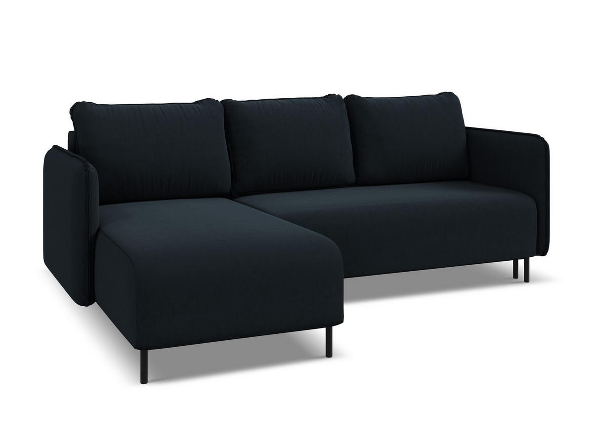 ECKSOFA mit Schlaffunktion Samt Stoff Blau - Blau/Schwarz, Holz/Textil (162/236cm) - Makamii