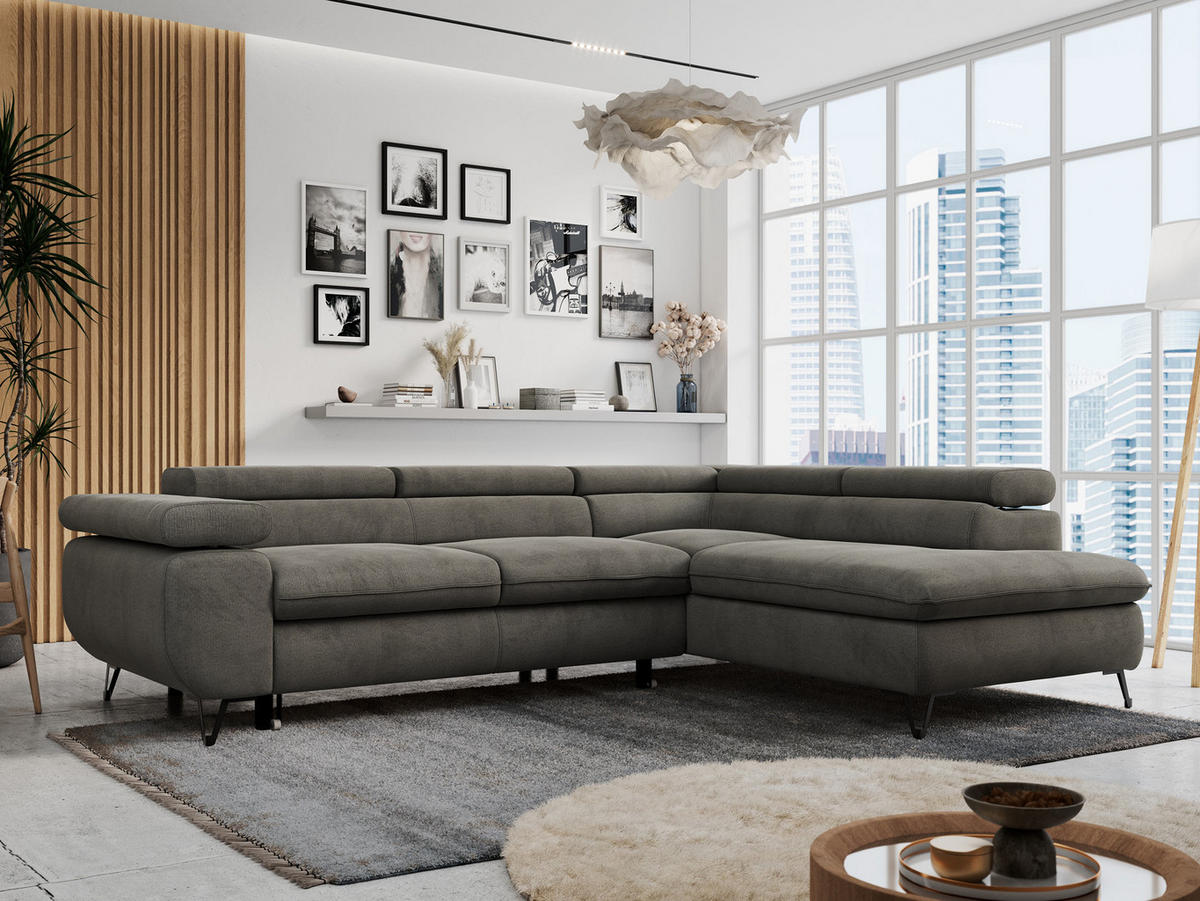 ECKSOFA PETER L Dunkelgrau Velvet - Rechts Seite - Dunkelgrau/Schwarz, Textil/Metall (273/208cm) - MKS