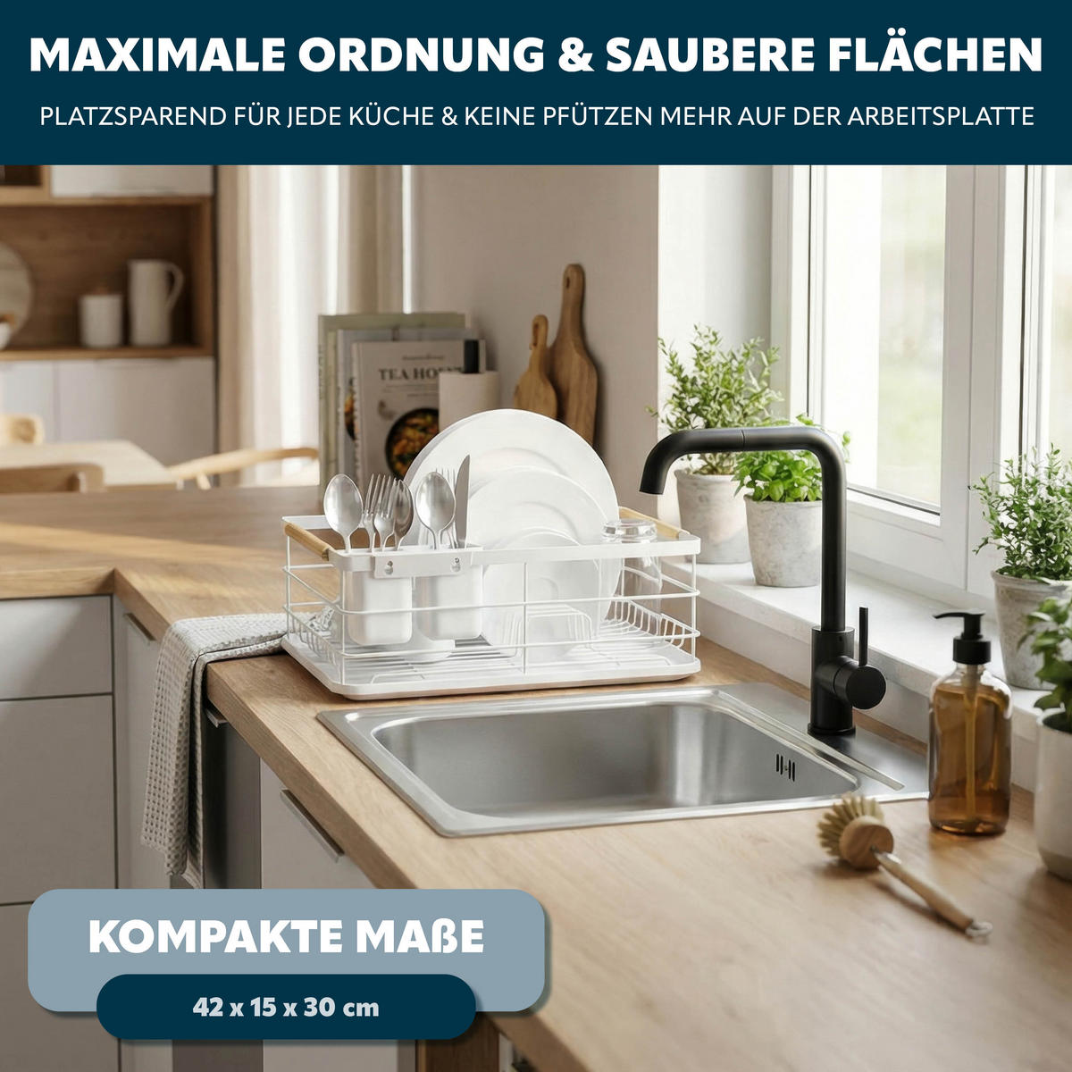 ABTROPFGESTELL mit Besteckfach und Wanne - Weiß, Metall (43/15.5/32cm) - eluno