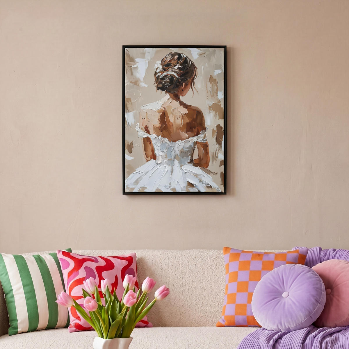 LEINWAND Bilder mit Rahmen - Frau - Farbe - Abstrakt - Beige - Modern - 40x60 - Sandfarben, Textil (40/60cm) - MuchoWow