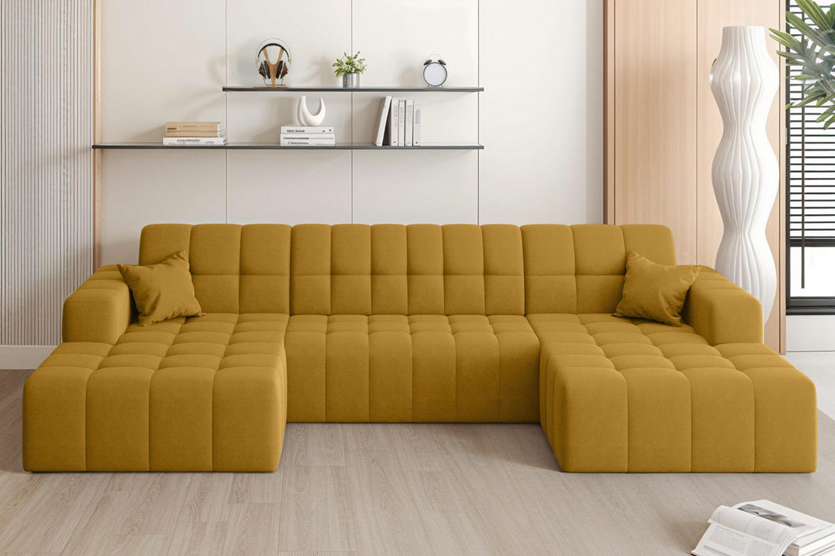 ECKSOFA U-Form Nimes Stoff Portland Gelb - Gelb, Holz/Textil (168/350cm) - Kaiser Möbel