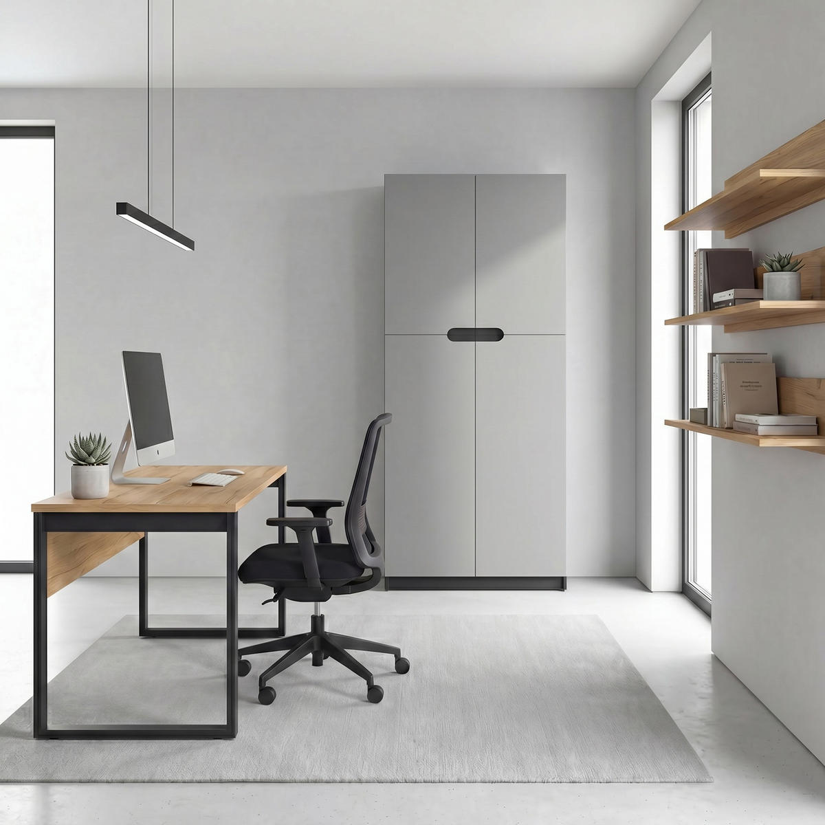 BÜROSCHRANK Logan Fronten in Hellgrau Seidenmatt - Greige, Holzwerkstoff (82/184/37cm) - Vladon