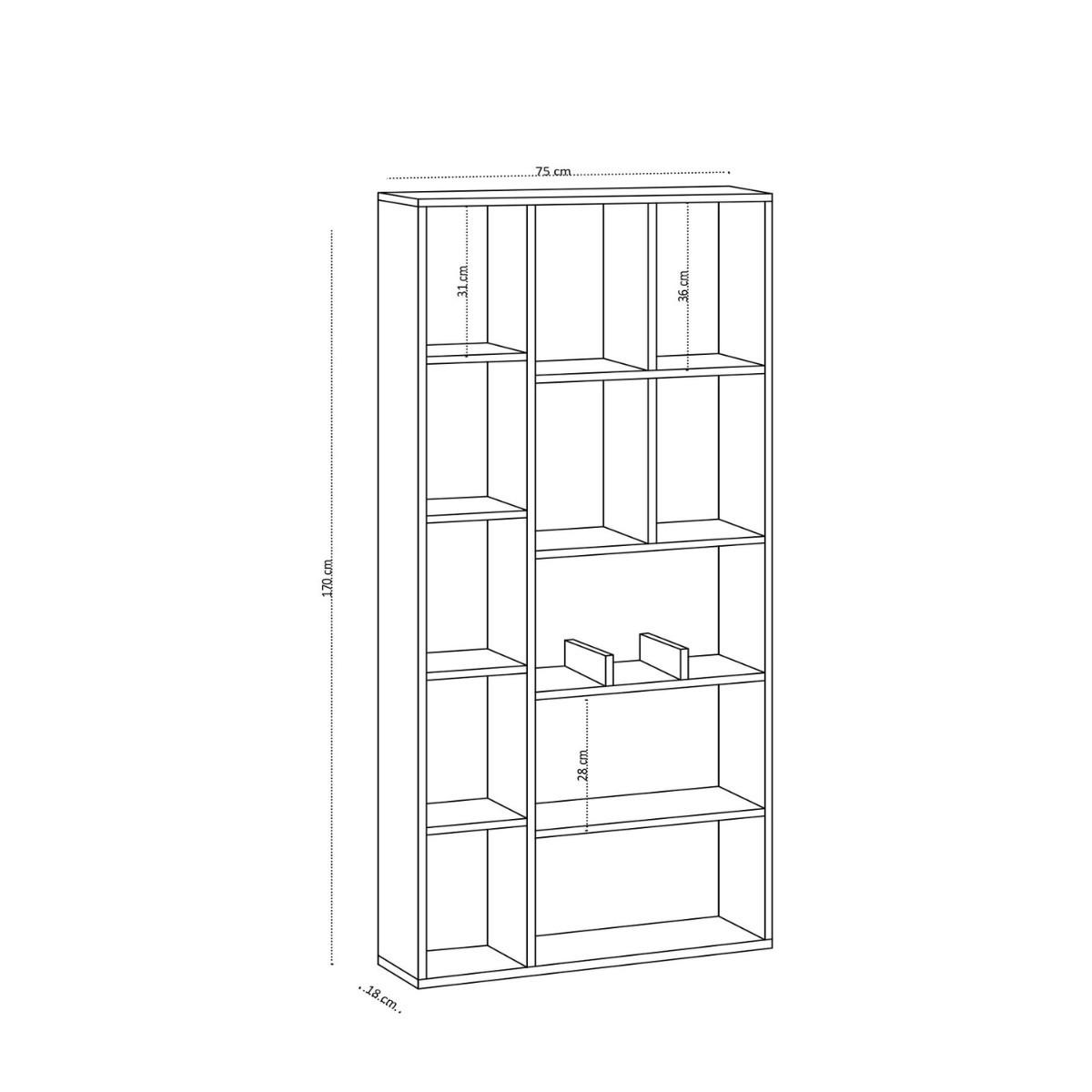 BÜCHERREGAL mit 12 Fächern Dekor Saphir-Eiche 18/170/75 cm - Eichefarben, Holzwerkstoff (75/170/18cm) - Calicosy