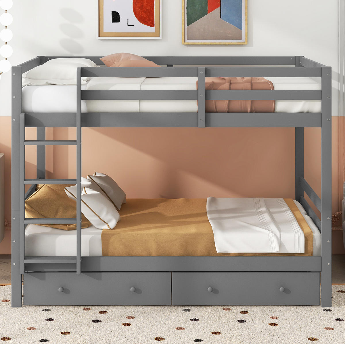 ETAGENBETT 140/200 cm grau mit Schubladen und hohem Geländer - Grau, Holz (140/200cm) - OKWISH