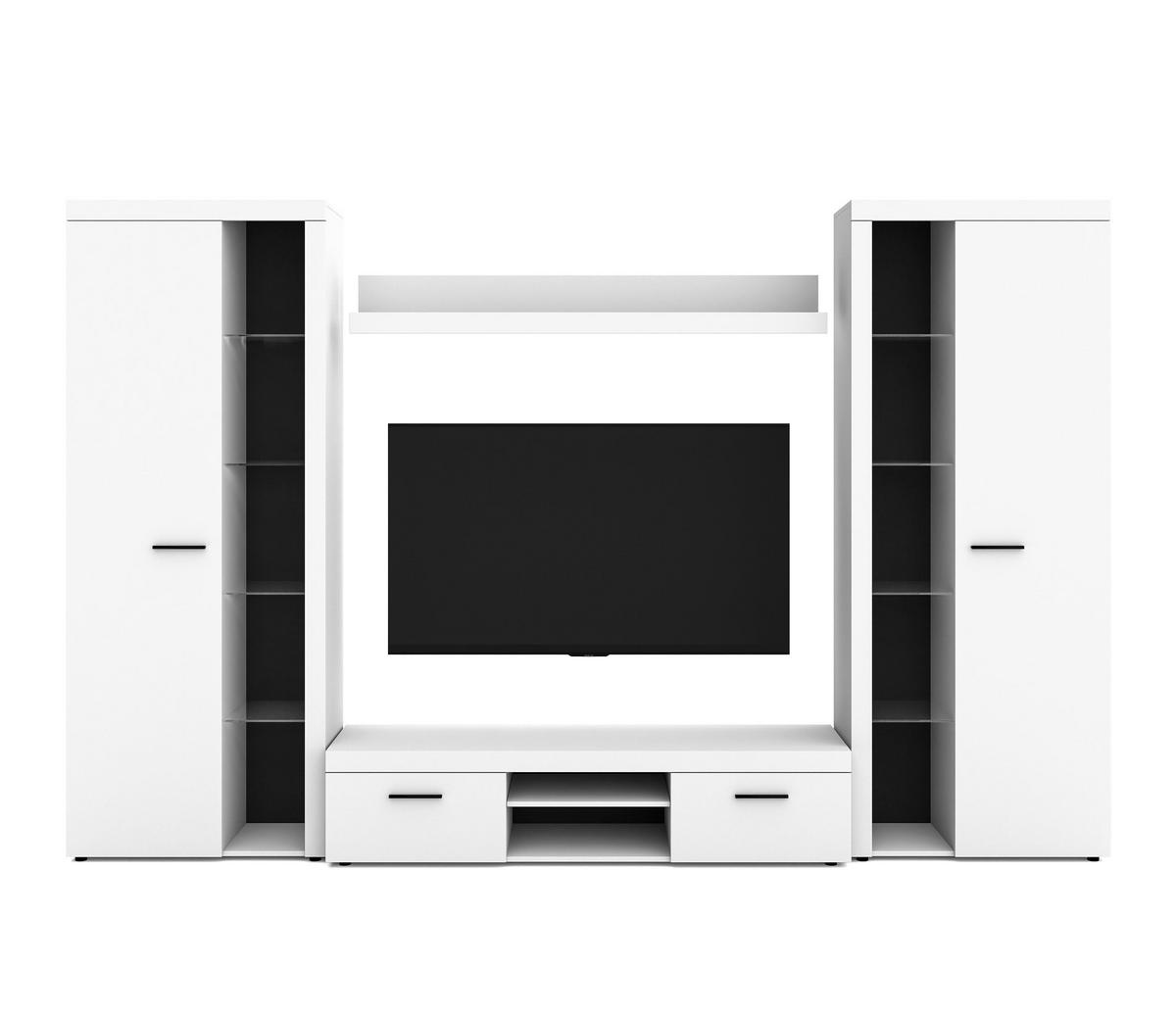 WOHNWAND Spacoro XL Weiß 300/190/40 cm Viel Stauraum ohne LED - Weiß, Holzwerkstoff/Kunststoff (300/190/40cm) - AX Living