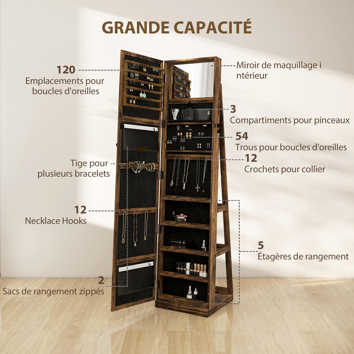 STANDSPIEGEL DE-18887 Braun Rustikal - Braun, Holzwerkstoff (38/160/38cm) - ComfortXL